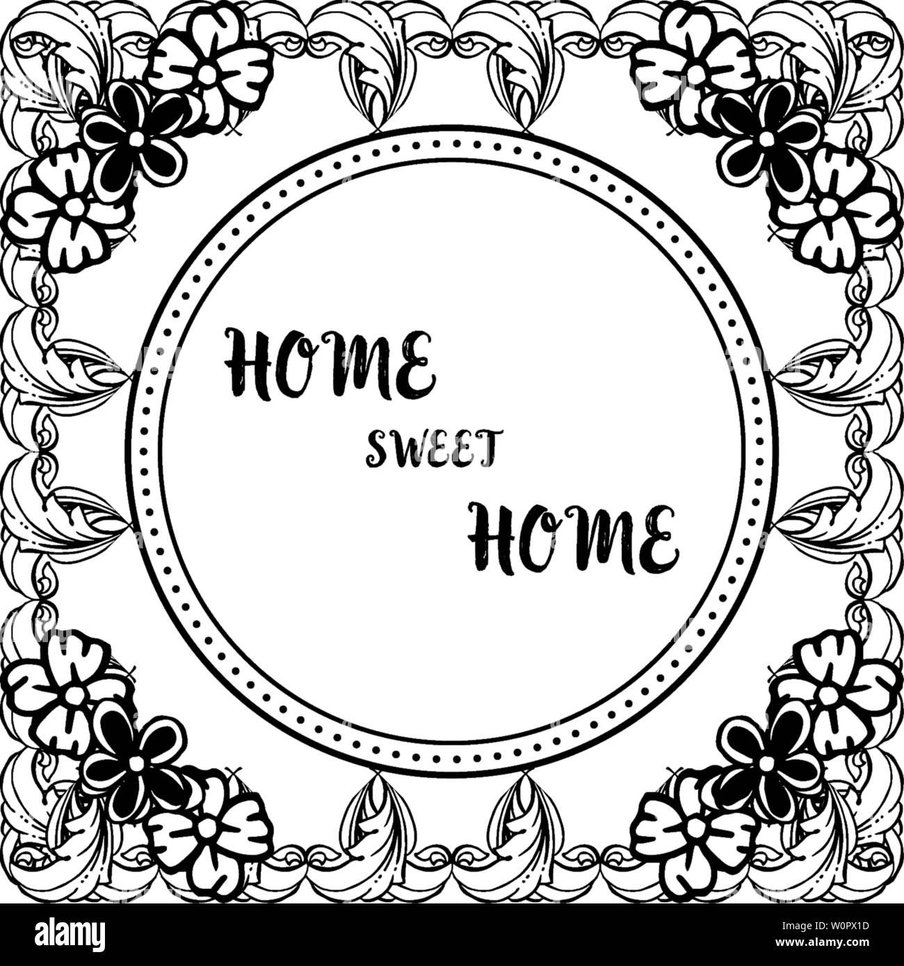 Vector illustration greeting card home sweet home with various cute ...
