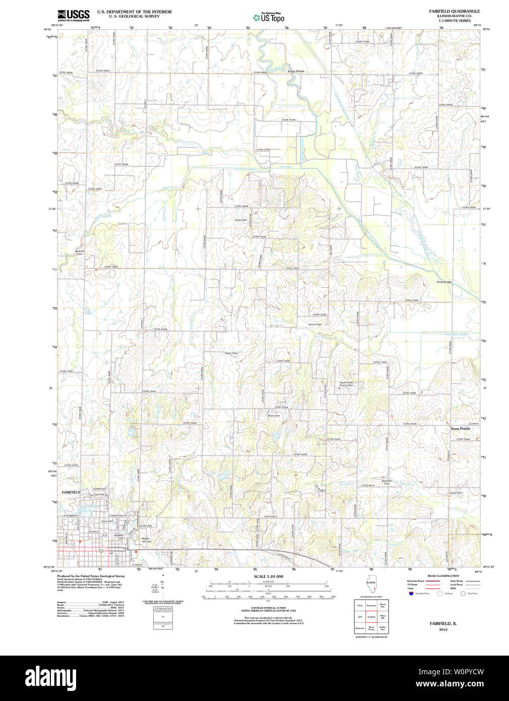 USGS TOPO Map Illinois IL Fairfield 20120807 TM Restoration Stock Photo