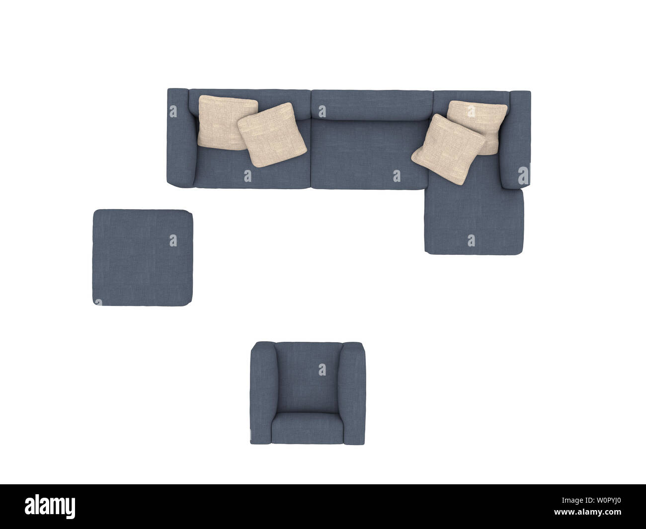 Modern blue sofa with chair top view paths selection Stock Photo