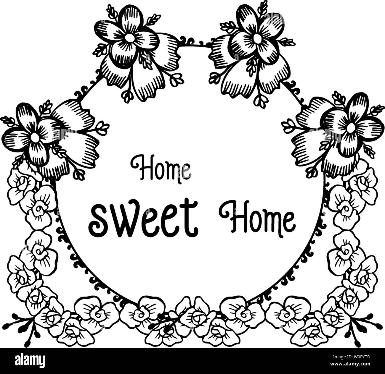 Vector Illustration Drawing Flower Frame For Decoration Cute Home Sweet Home Hand Drawn Stock Vector Image Art Alamy