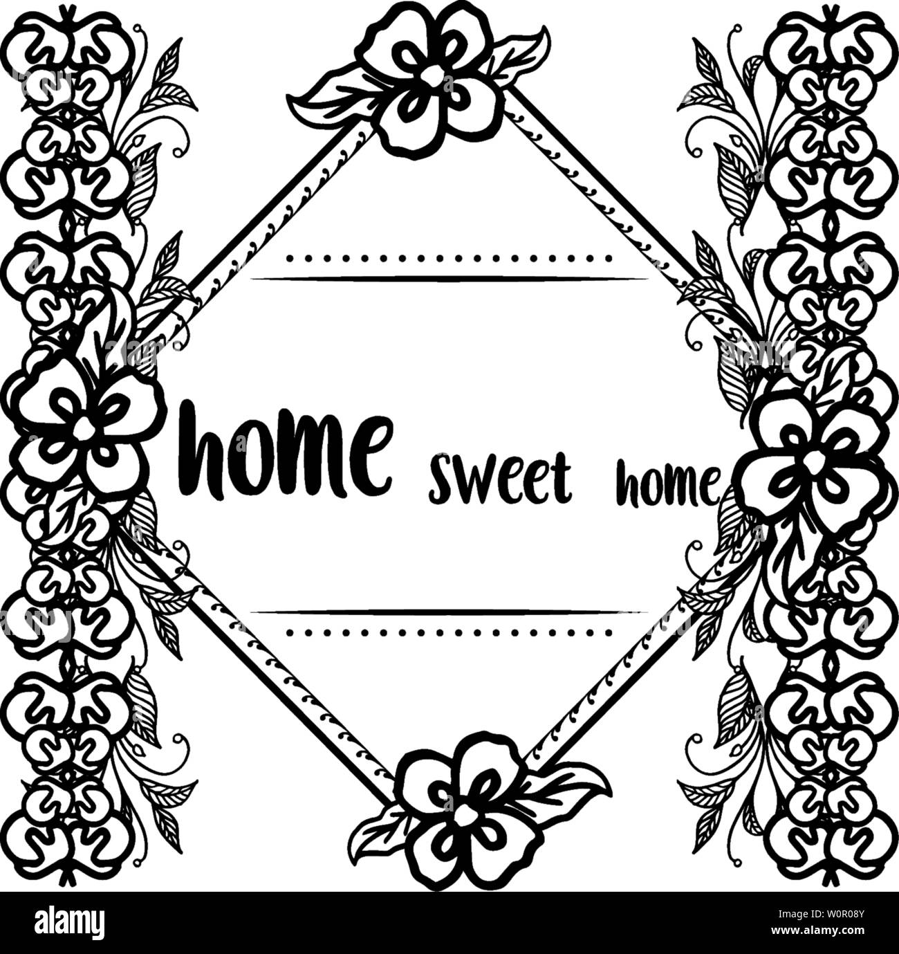 Vector illustration lettering home sweet home for cute flower frame ...