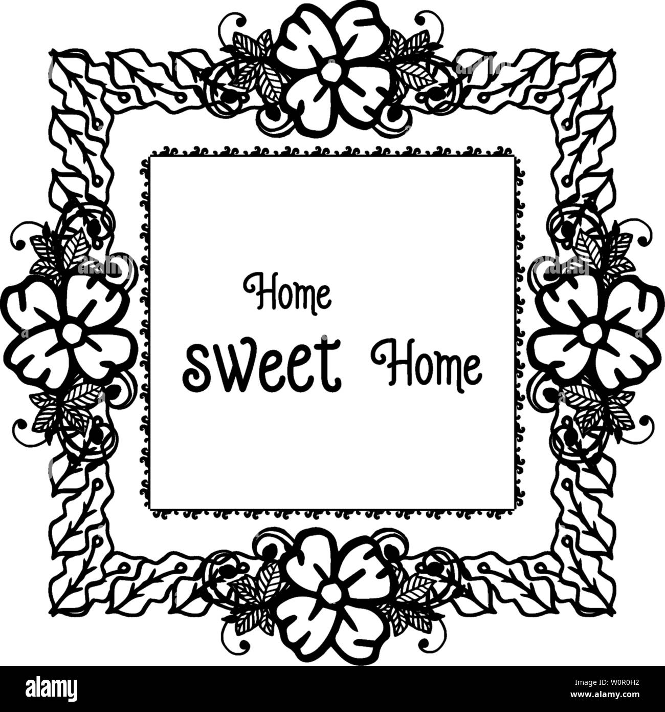 Vector illustration lettering home sweet home for cute flower frame ...