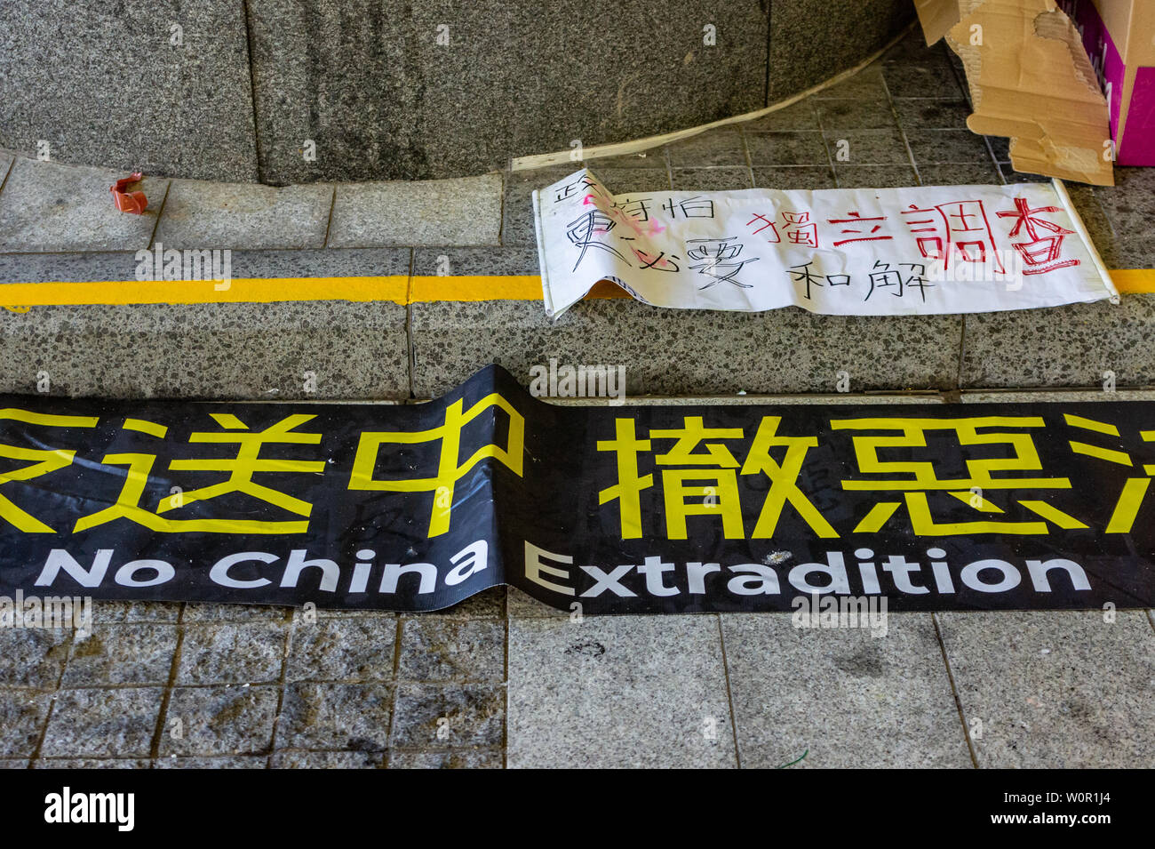 Hong Kong 2019 extradition bill protest : protesters signs Stock Photo