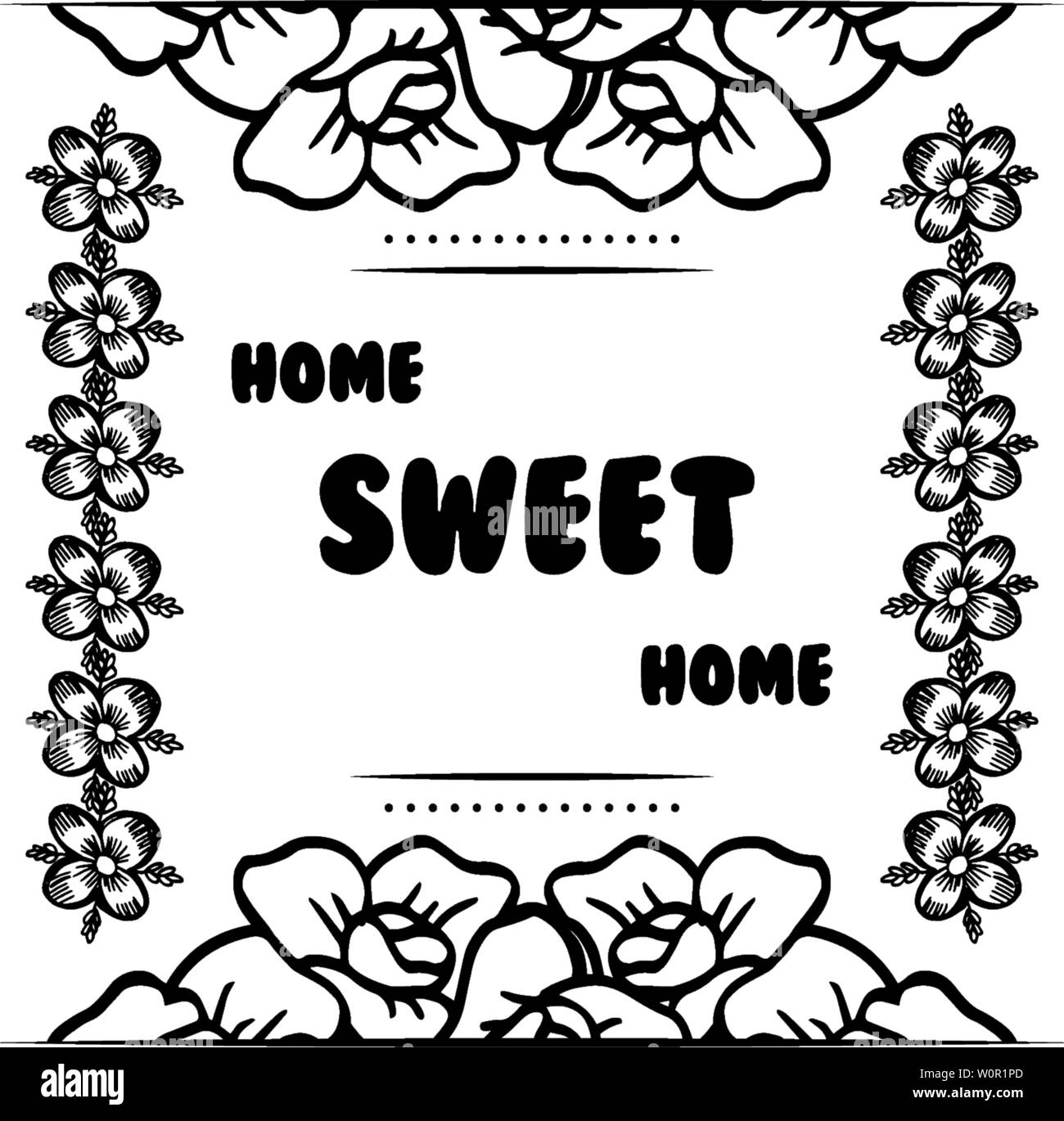 Vector illustration art cute flower frame for banner home sweet home ...
