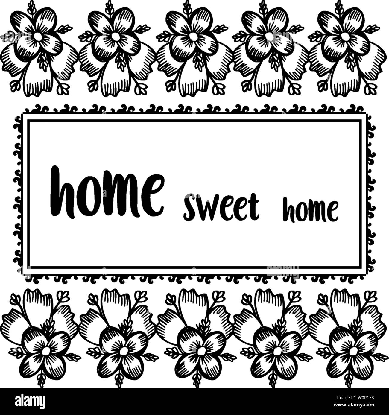 Vector illustration art cute flower frame for banner home sweet home ...