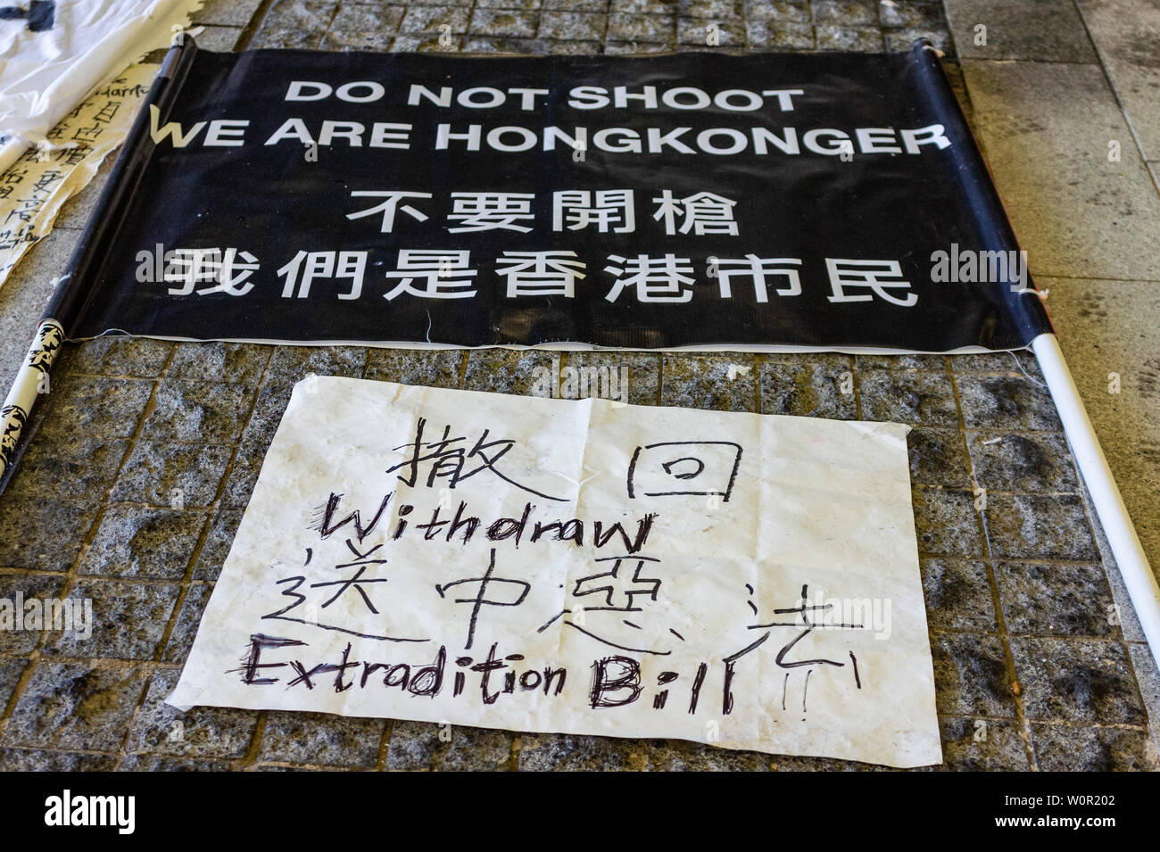 Hong Kong 2019 extradition bill protest : protesters signs Stock Photo