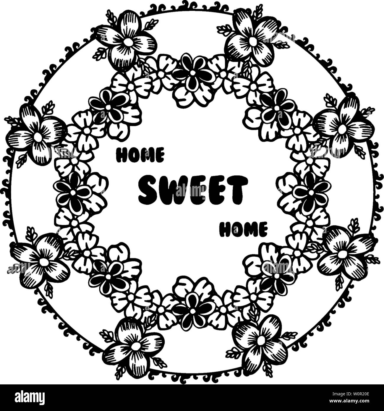 Vector illustration art cute flower frame for banner home sweet home ...