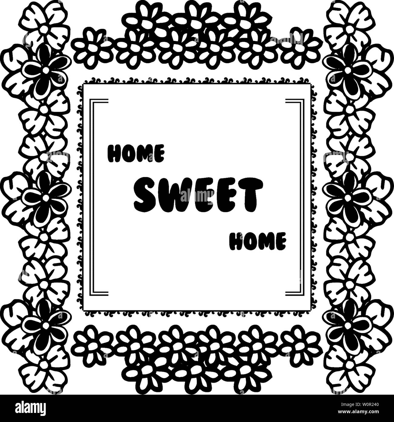 Vector illustration various flower frame with decoration art home sweet ...