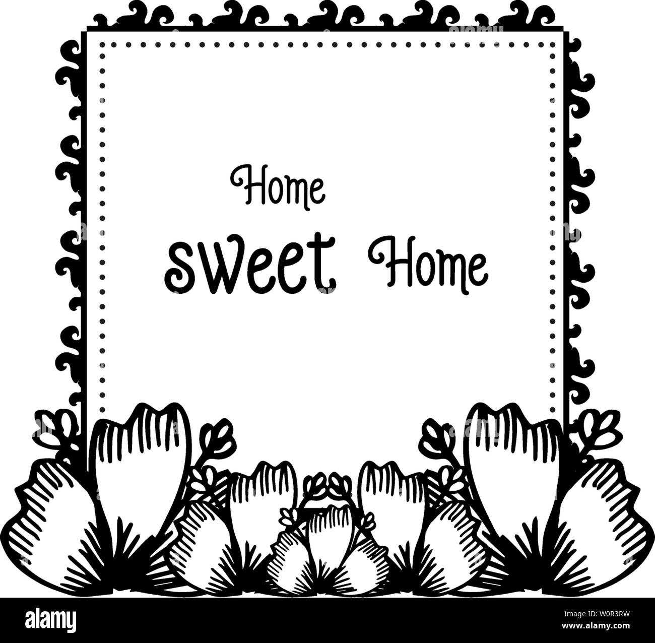 Vector illustration pattern flower frame with design of home sweet home ...