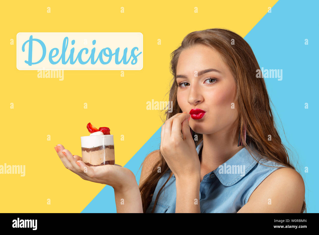 Girl Is Trying The Dessert Stock Photo Alamy