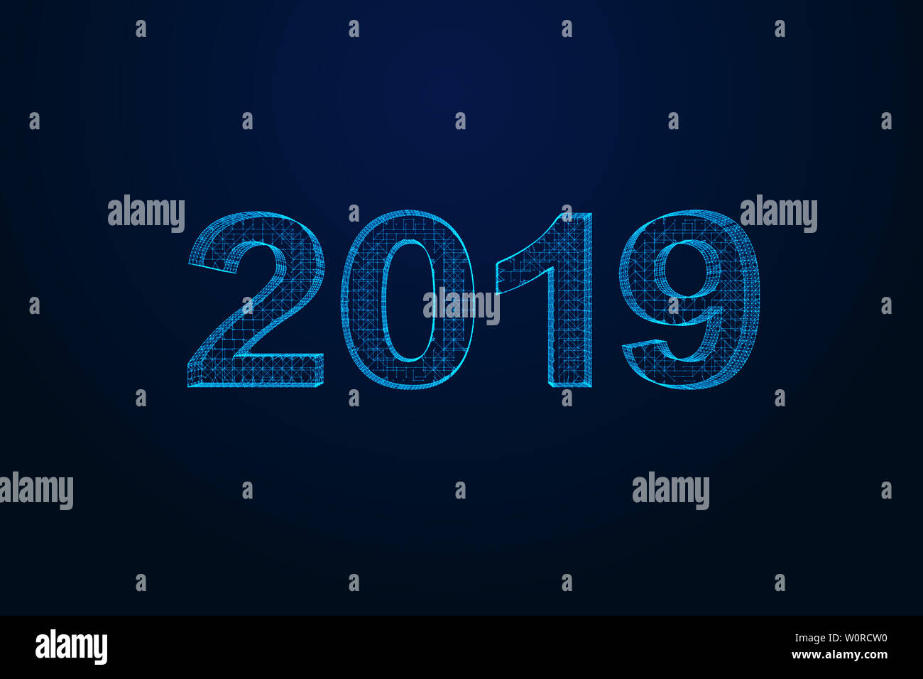 Point lines make up 2019 tech sense 3d numbers Stock Photo