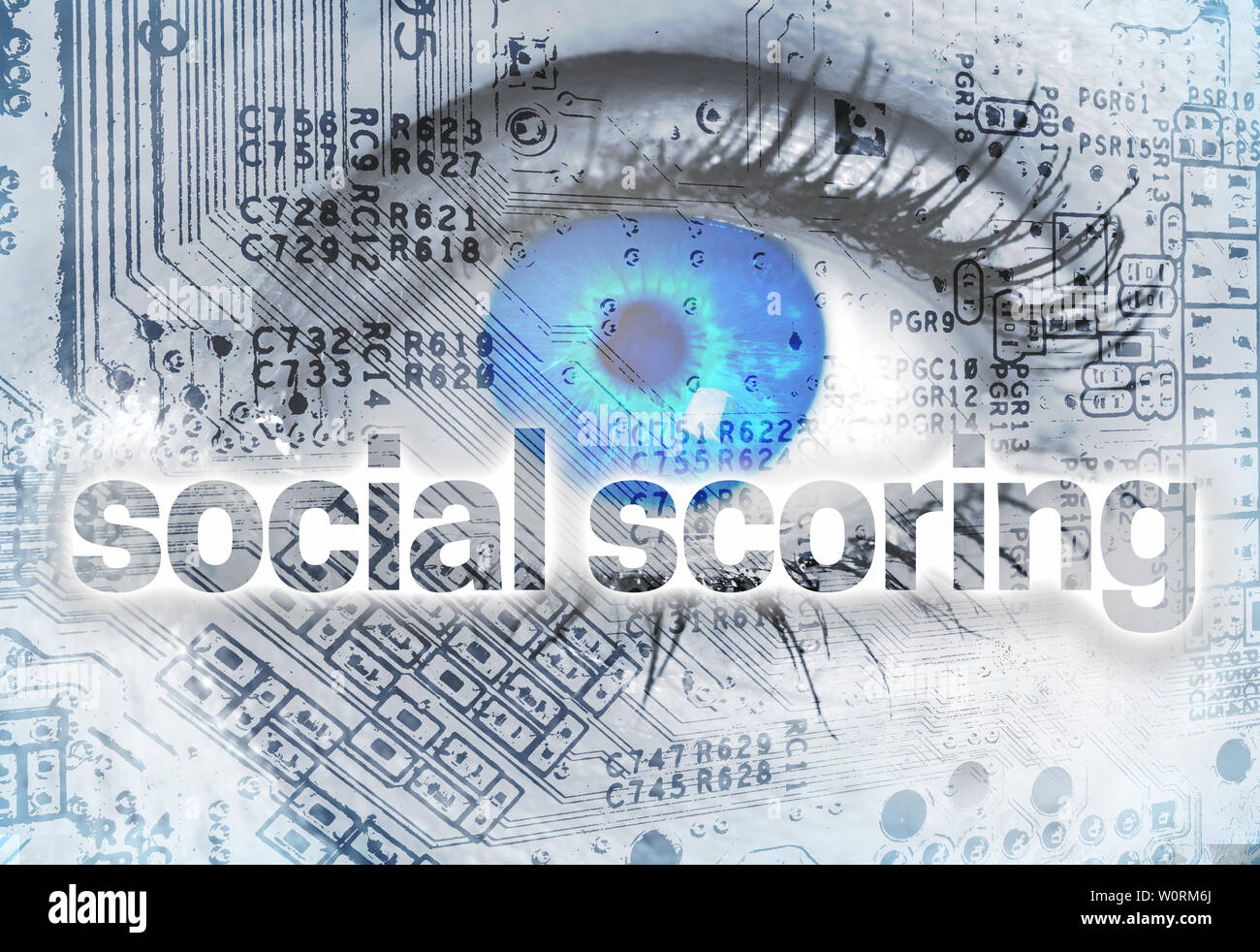 Social scoring concept background with eye. Stock Photo
