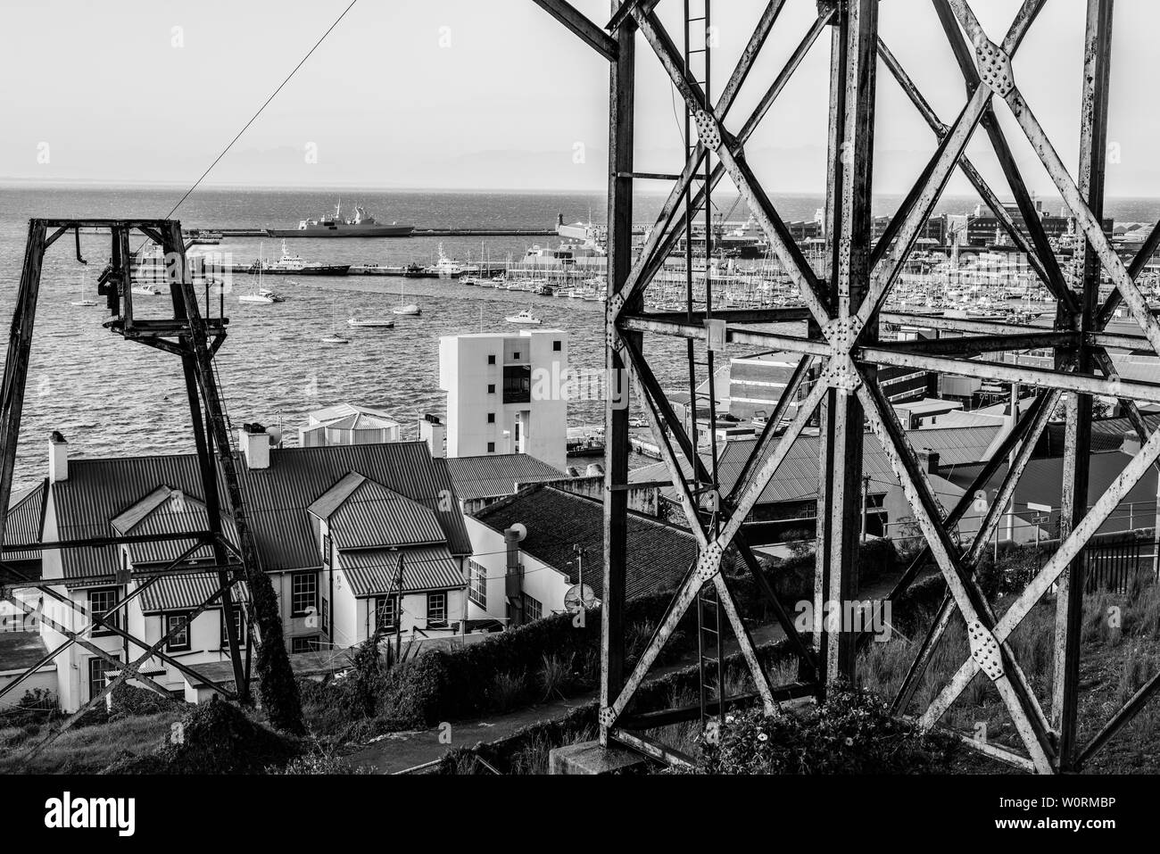 The disused cableway system from the Simons Town naval base was used to ferry supplies and men to a mountain base during World War Two Stock Photo