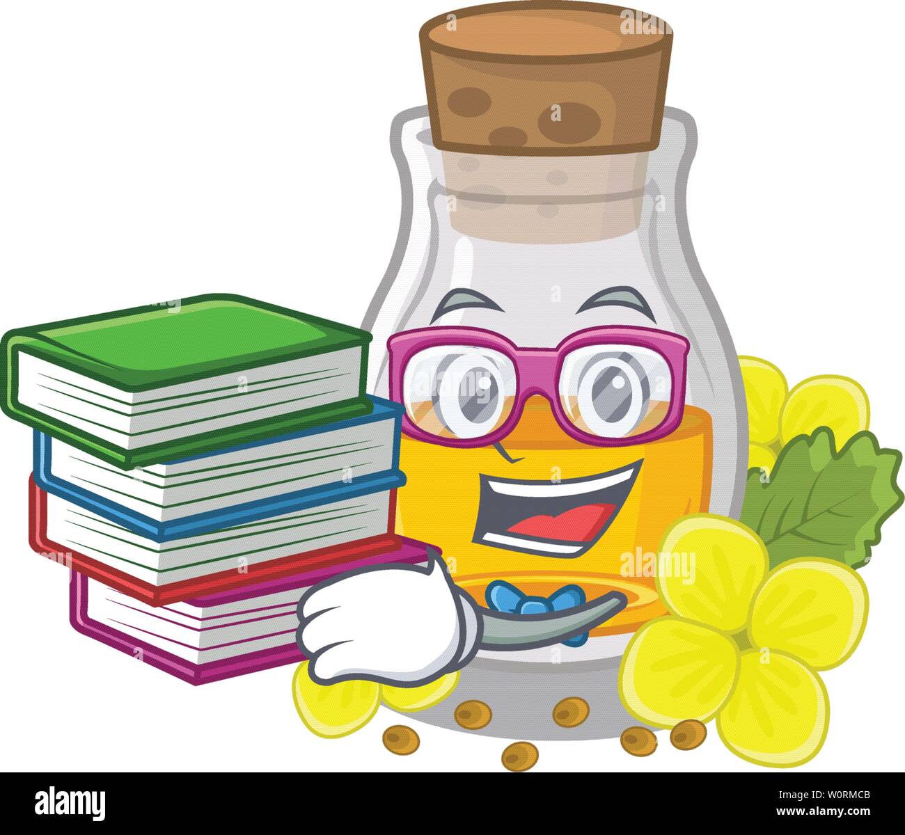 Student with book mustard oil in the cartoon shape Stock Vector