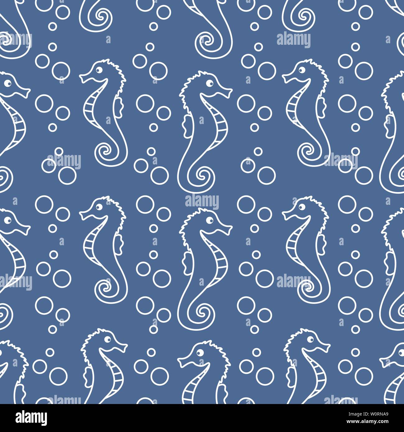 Vector seamless pattern with sea horses and bubbles. Marine background ...