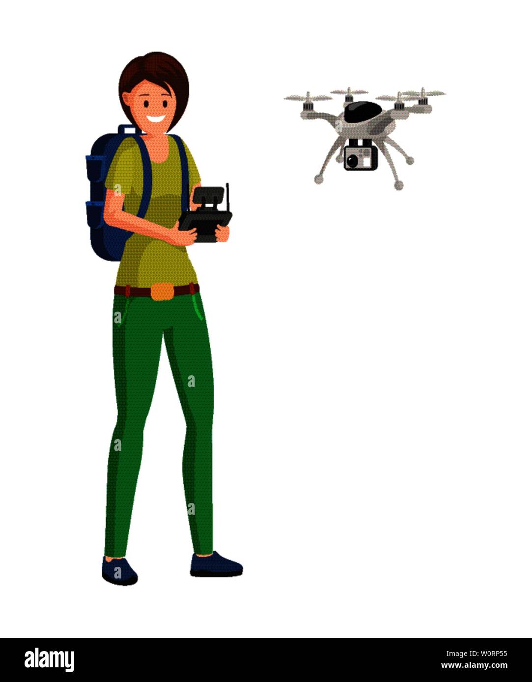 Drone pilot job flat vector illustration. Woman, operator playing with copter, quadrotor cartoon isolated Digital military technology, innovation, modern toy, device Stock Vector Image & - Alamy