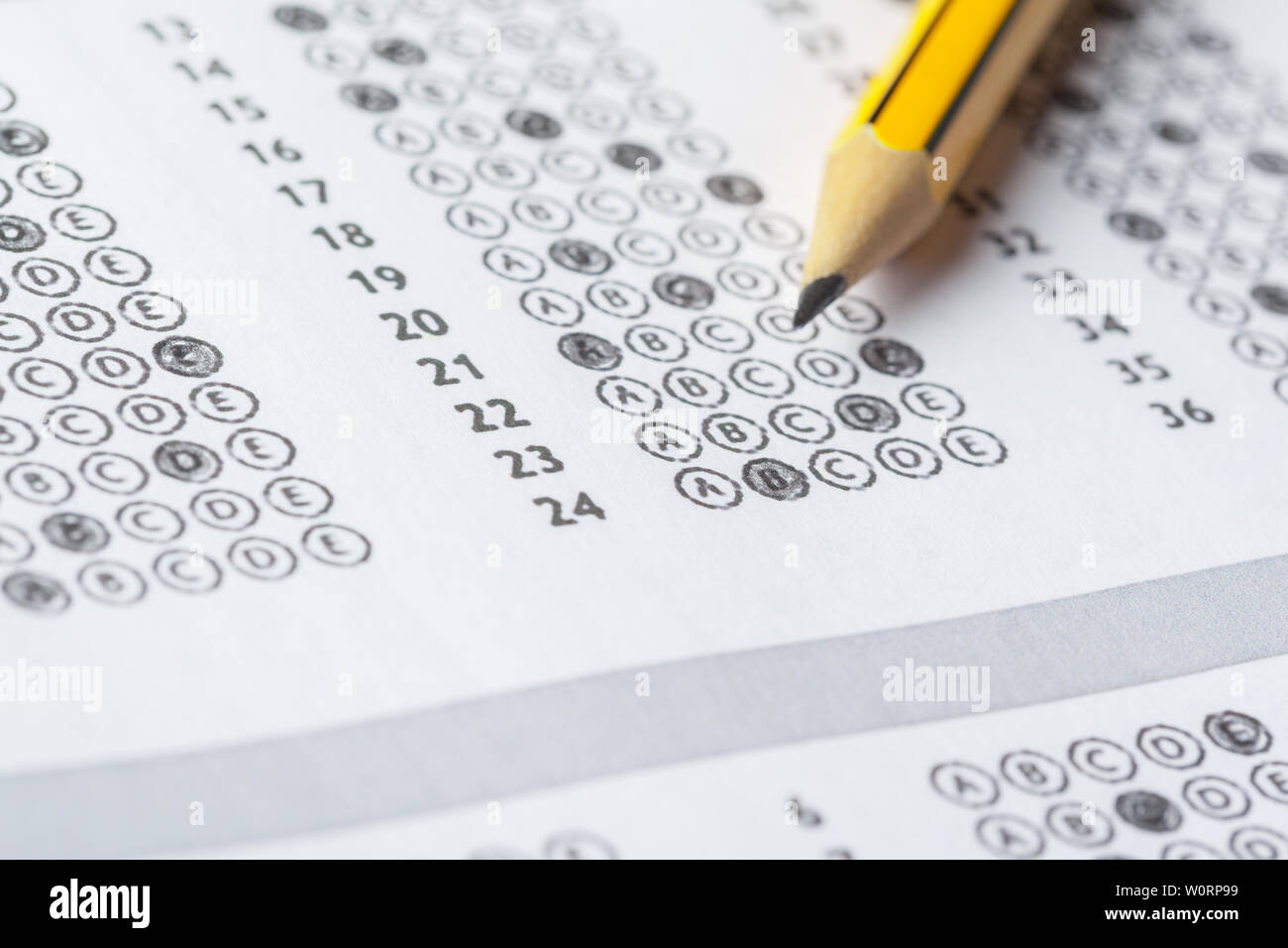 Test score sheet with answers Stock Photo - Alamy