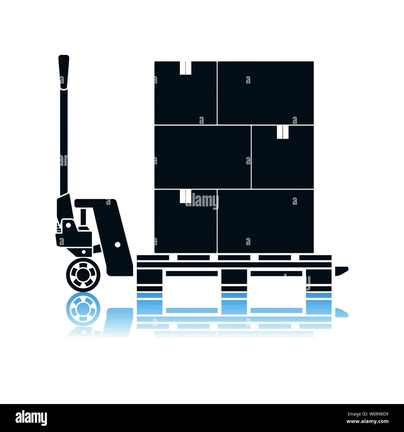 Hand Hydraulic Pallet Truc With Boxes Icon. Shadow Reflection Design. Vector Illustration. Stock Vector