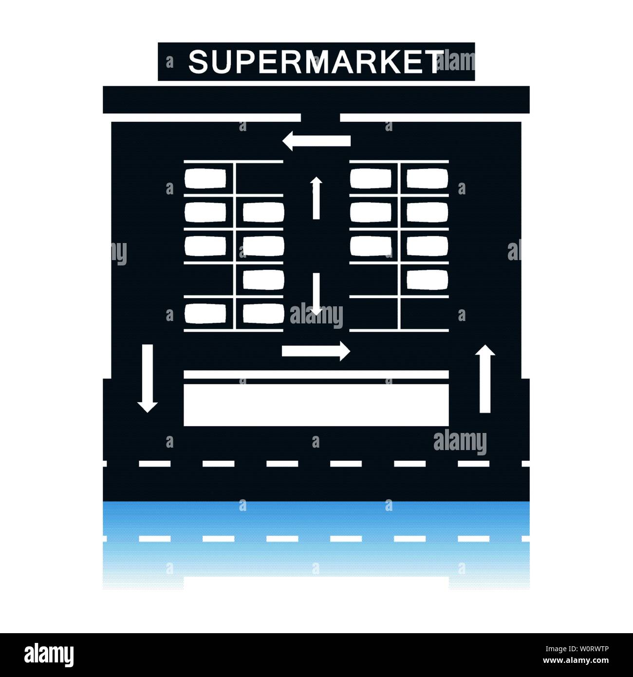 Supermarket Parking Square Icon. Shadow Reflection Design. Vector Illustration. Stock Vector
