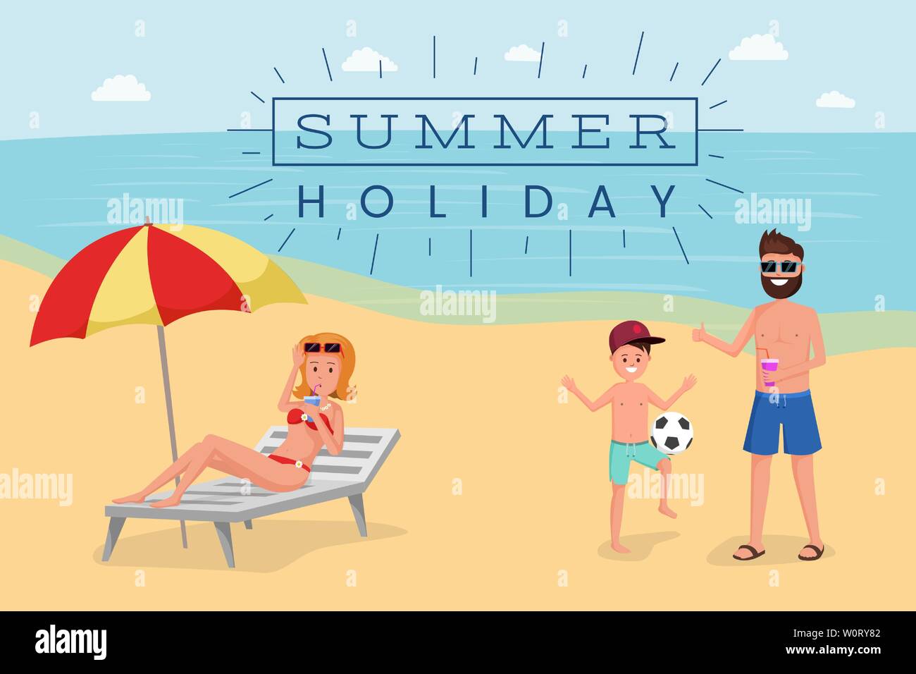 Summer Holiday Flat Vector Banner Template Cartoon Tourist