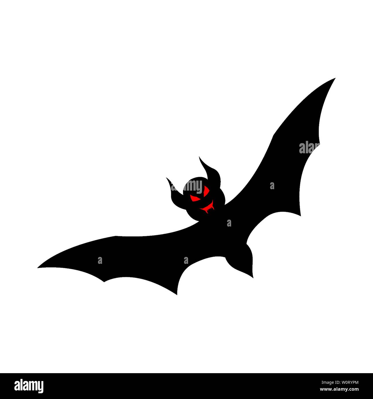 Halloween black bat with red eyes. Vector illustration. Stock Vector