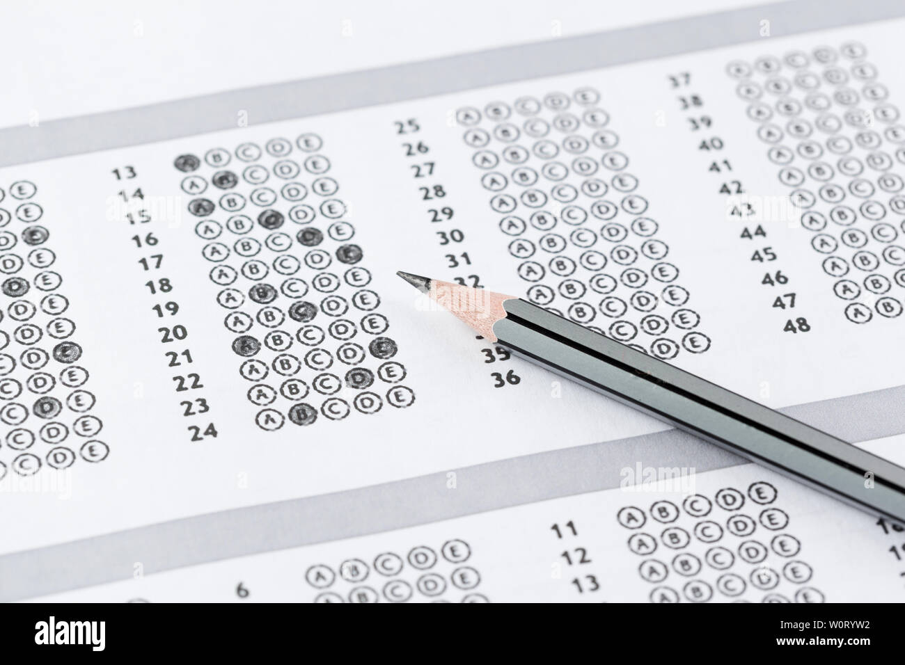 Test score sheet with answers Stock Photo - Alamy