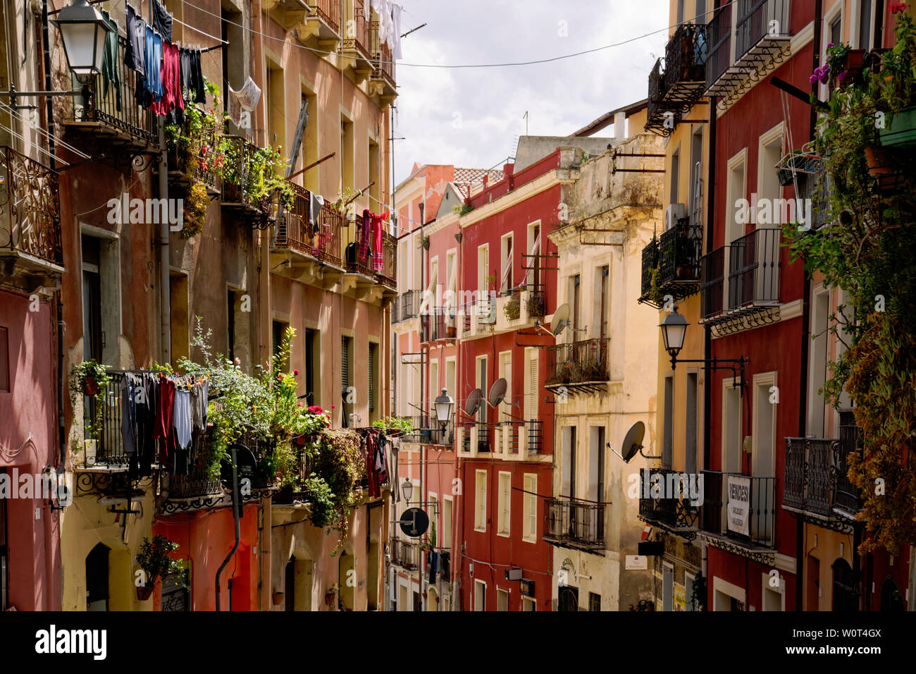 Colourful parallel row houses in Cagliari in Italy (Sardinia) Stock Photo