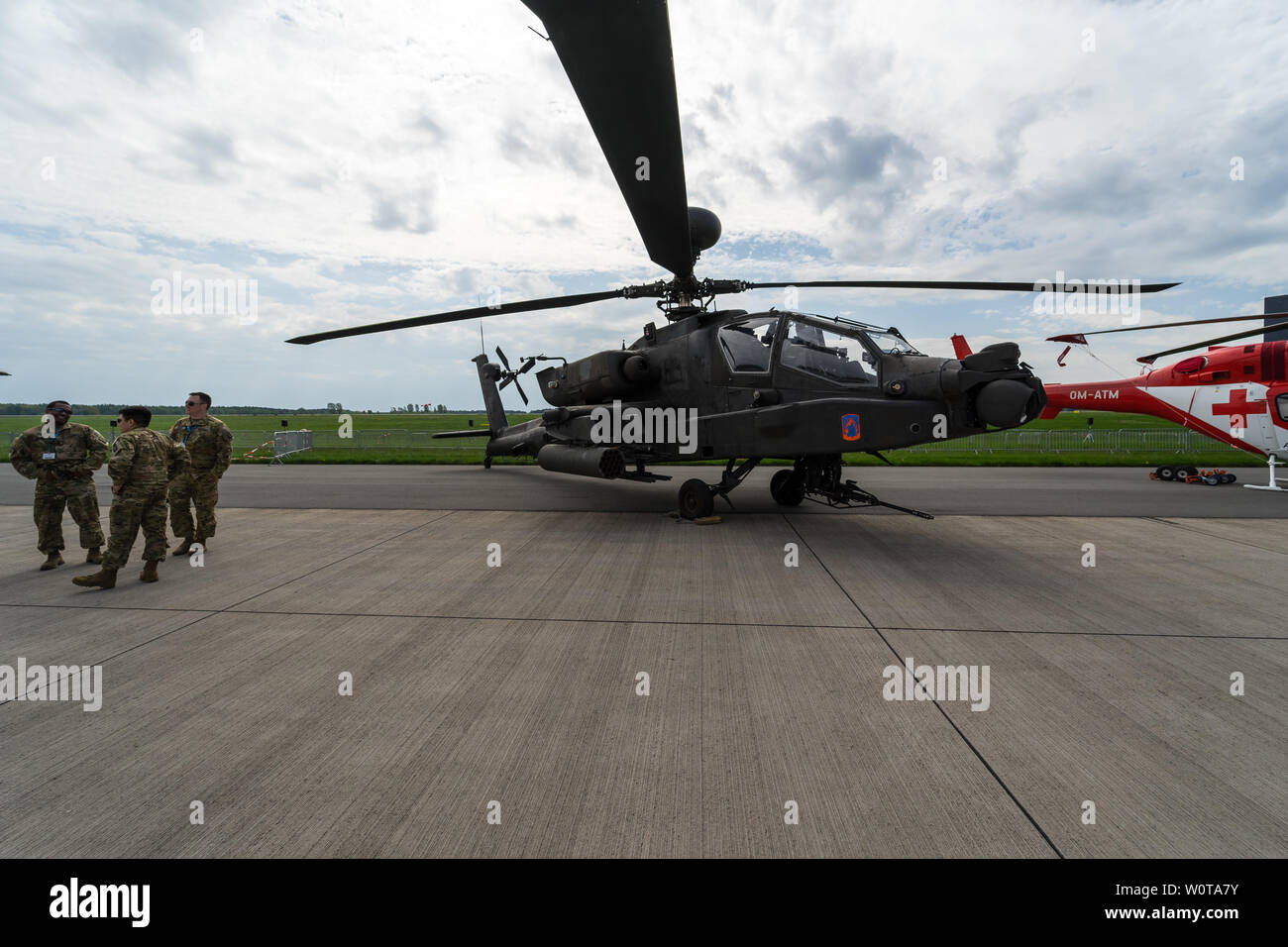 BERLIN, GERMANY - APRIL 25, 2018: Attack helicopter Boeing AH-64D Apache Longbow. US Army. Exhibition ILA Berlin Air Show 2018 Stock Photo