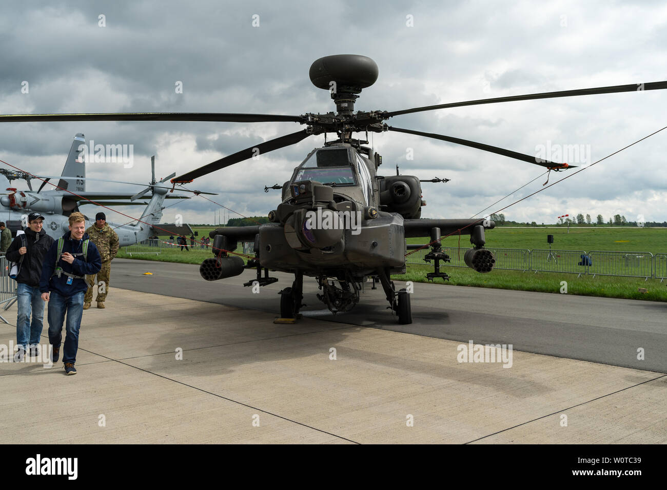BERLIN, GERMANY - APRIL 26, 2018: Attack helicopter Boeing AH-64D Apache Longbow. US Army. Exhibition ILA Berlin Air Show 2018 Stock Photo