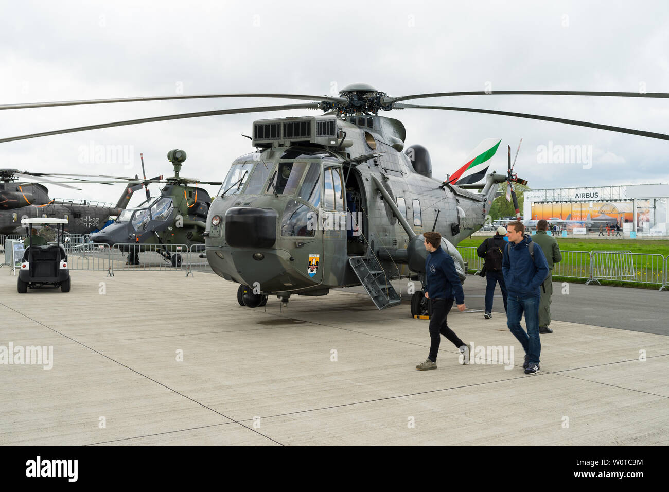 BERLIN, GERMANY - APRIL 26, 2018: Anti-submarine warfare, search and rescue and utility helicopter Sikorsky SH-3 Sea King. German Navy. Exhibition ILA Berlin Air Show 2018. Stock Photo
