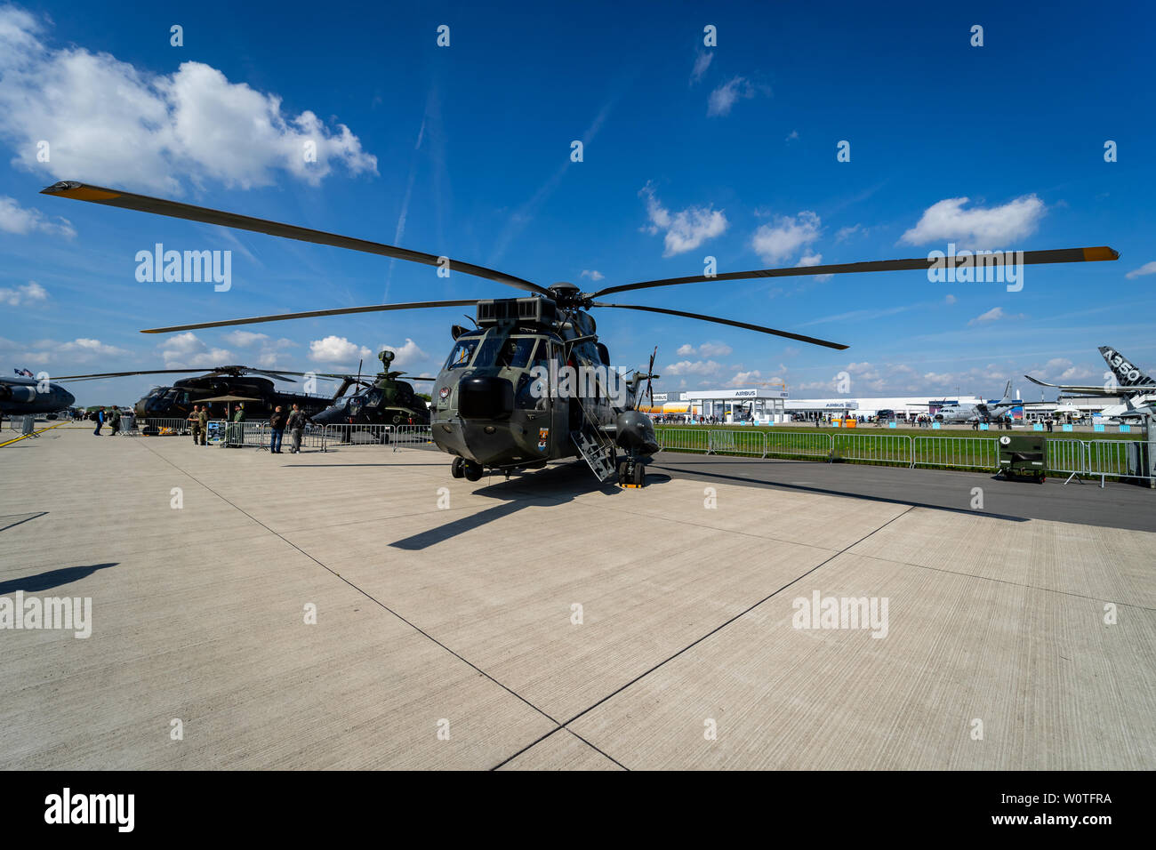 BERLIN, GERMANY - APRIL 27, 2018: Anti-submarine warfare, search and rescue and utility helicopter Sikorsky SH-3 Sea King. German Navy. Exhibition ILA Berlin Air Show 2018. Stock Photo