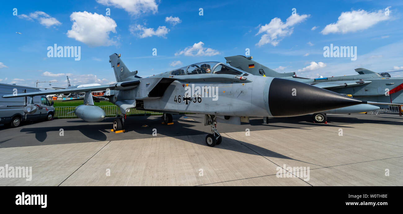 BERLIN - APRIL 27, 2018: Multirole, strike aircraft Panavia Tornado ECR. German Air Force. Exhibition ILA Berlin Air Show 2018 Stock Photo