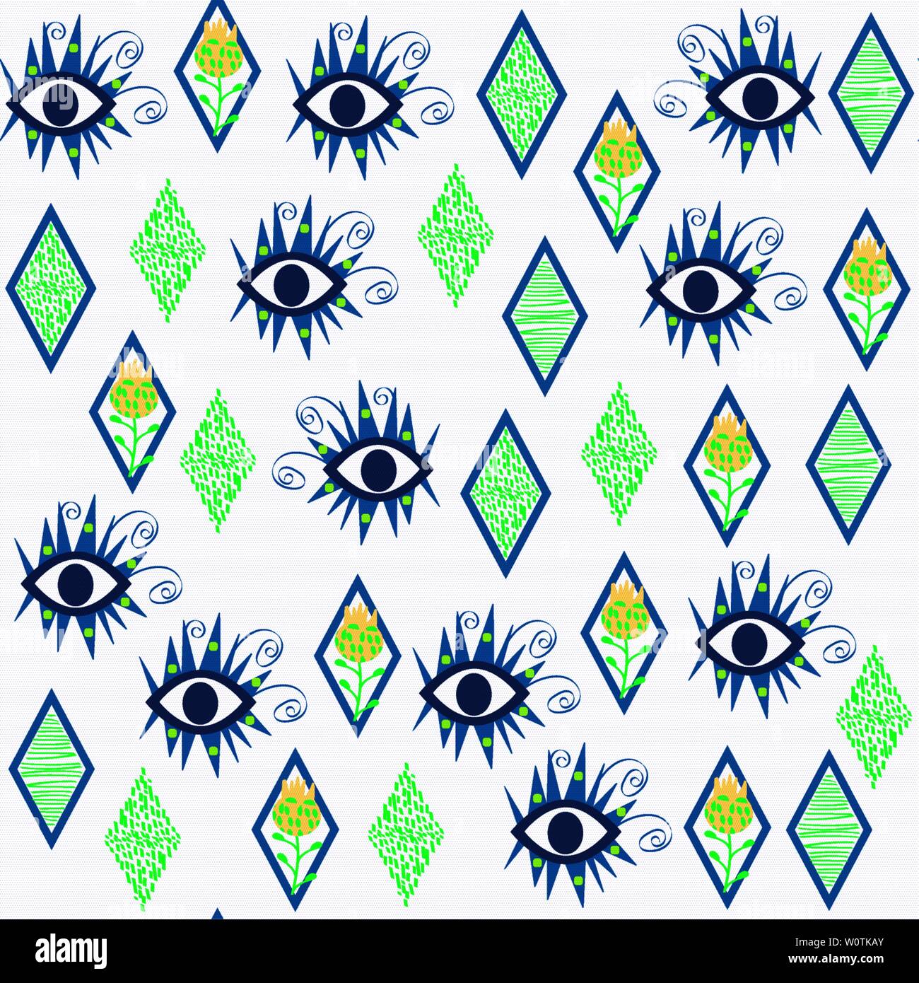 Abstract vector mystic eyes seamless pattern. It is located in swatch menu Stock Vector