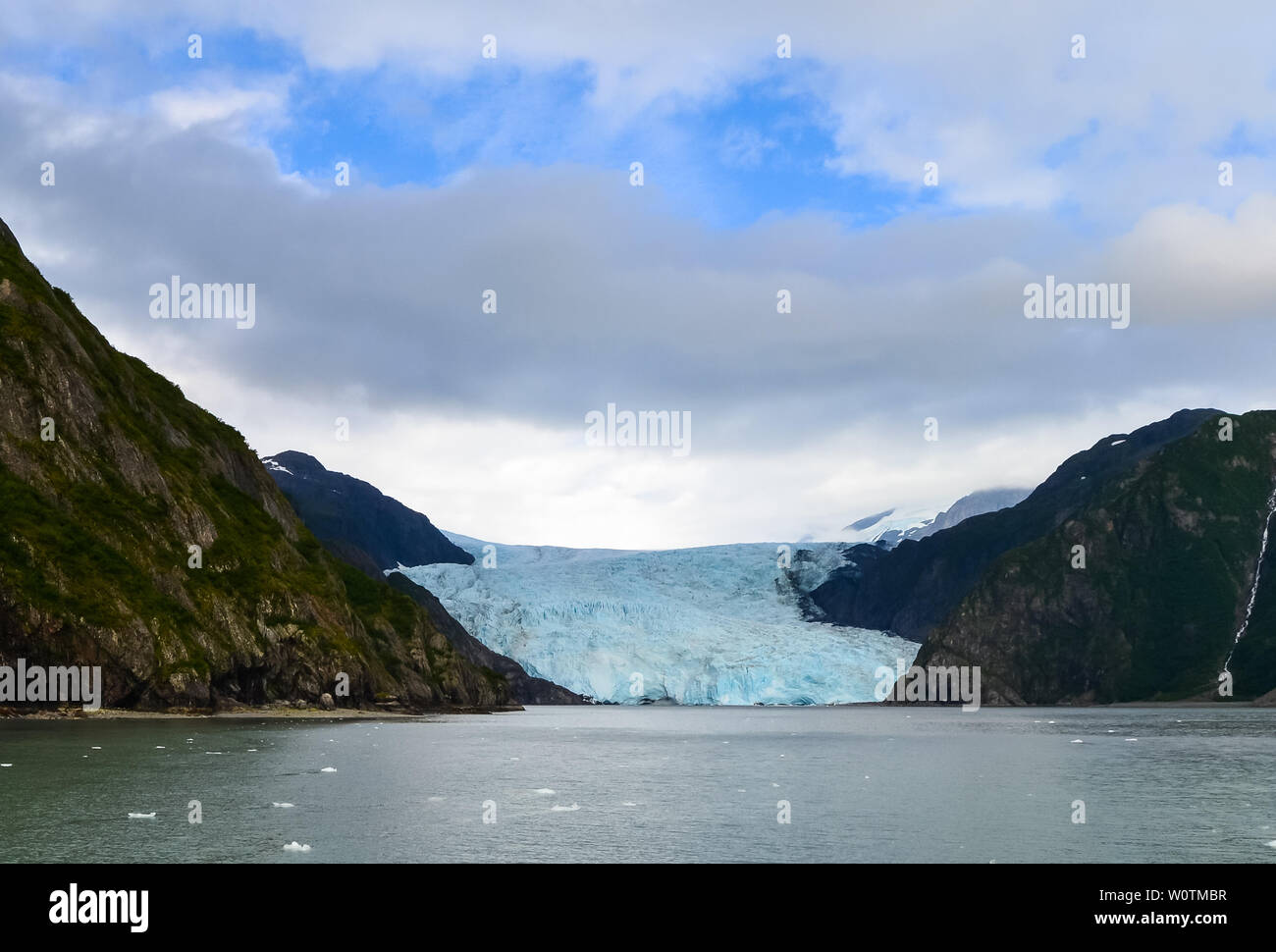 Distant view of a Holgate glacier in Kenai fjords National Park, Seward, Alaska, United States, North America. Stock Photo