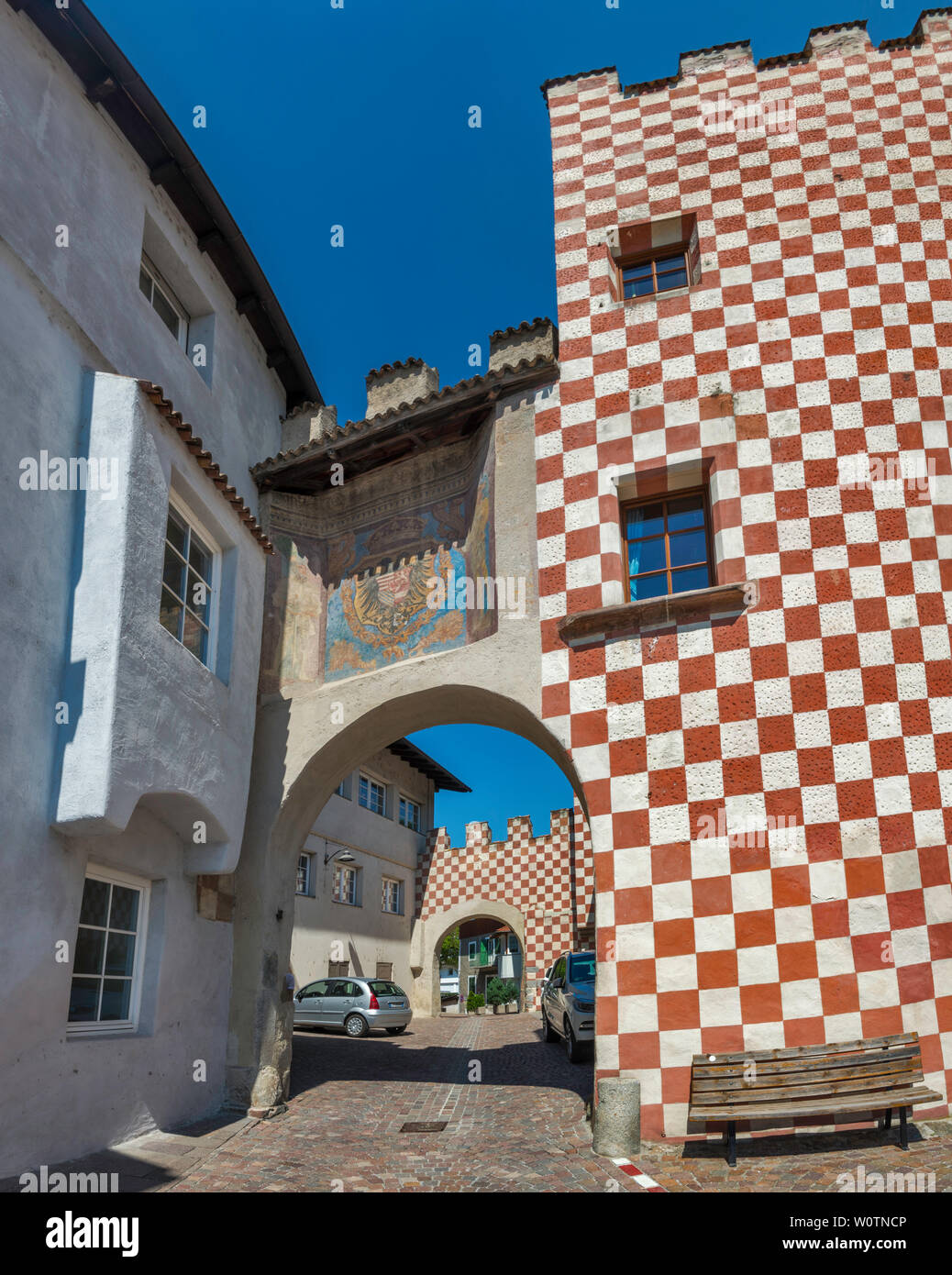 Castello Friedburg (Schloss Friedburg) 15th cent, hotel and restaurant in village of Kollman (Colma),  Eisack Valley, Trentino-Alto Adige, Italy Stock Photo