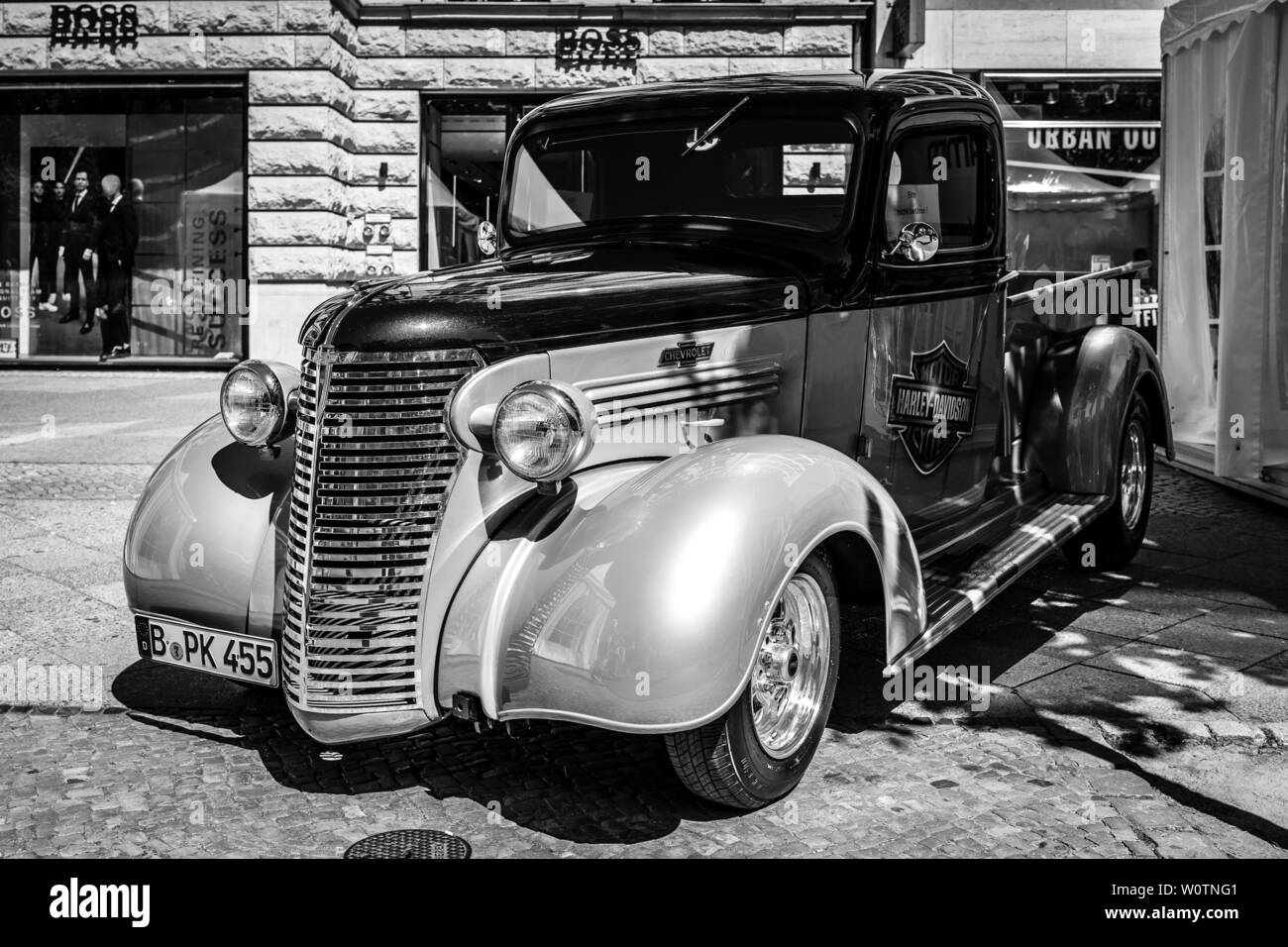 BERLIN - JUNE 09, 2018: Chevrolet Pickup Truck, 1938. Black and white. Classic Days Berlin 2018. Stock Photo