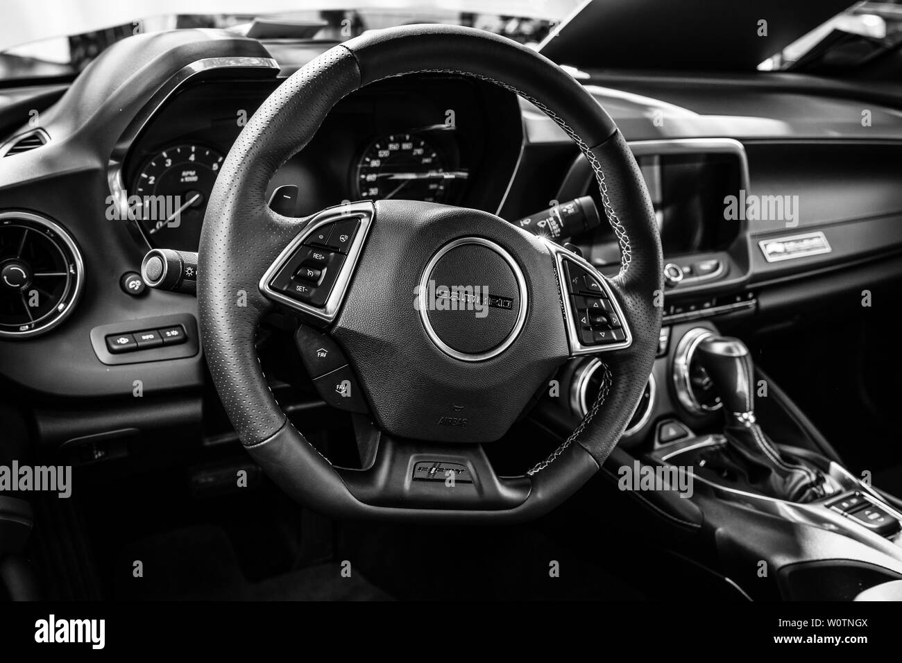 Berlin June 09 2018 Interior Of The Muscle Car The Chevrolet Camaro Sixth Generation 2017 Black And White Classic Days Berlin 2018 Stock Photo Alamy