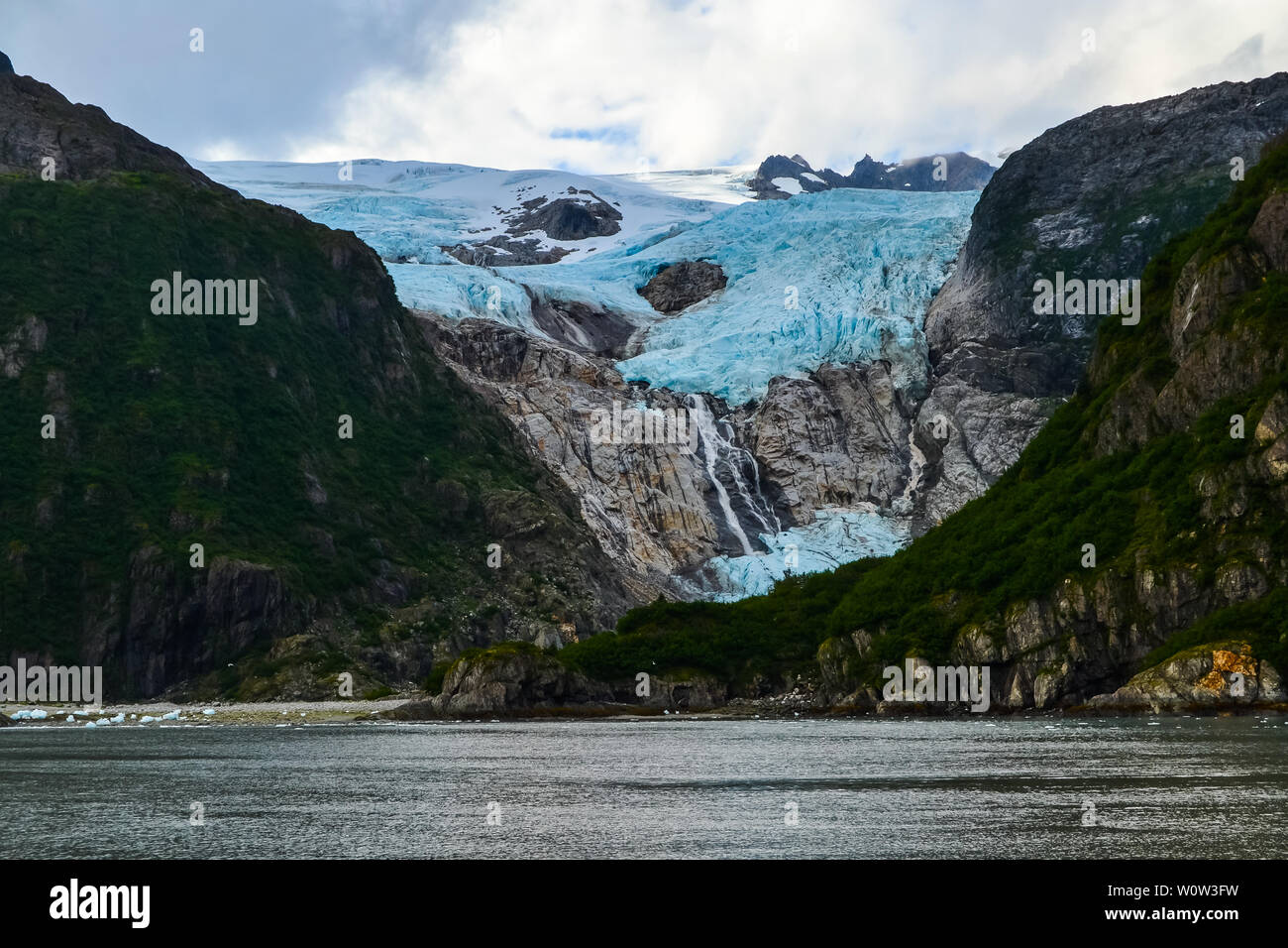Distant view of a glacier in Kenai fjords National Park, Seward, Alaska, United States, North America. Stock Photo