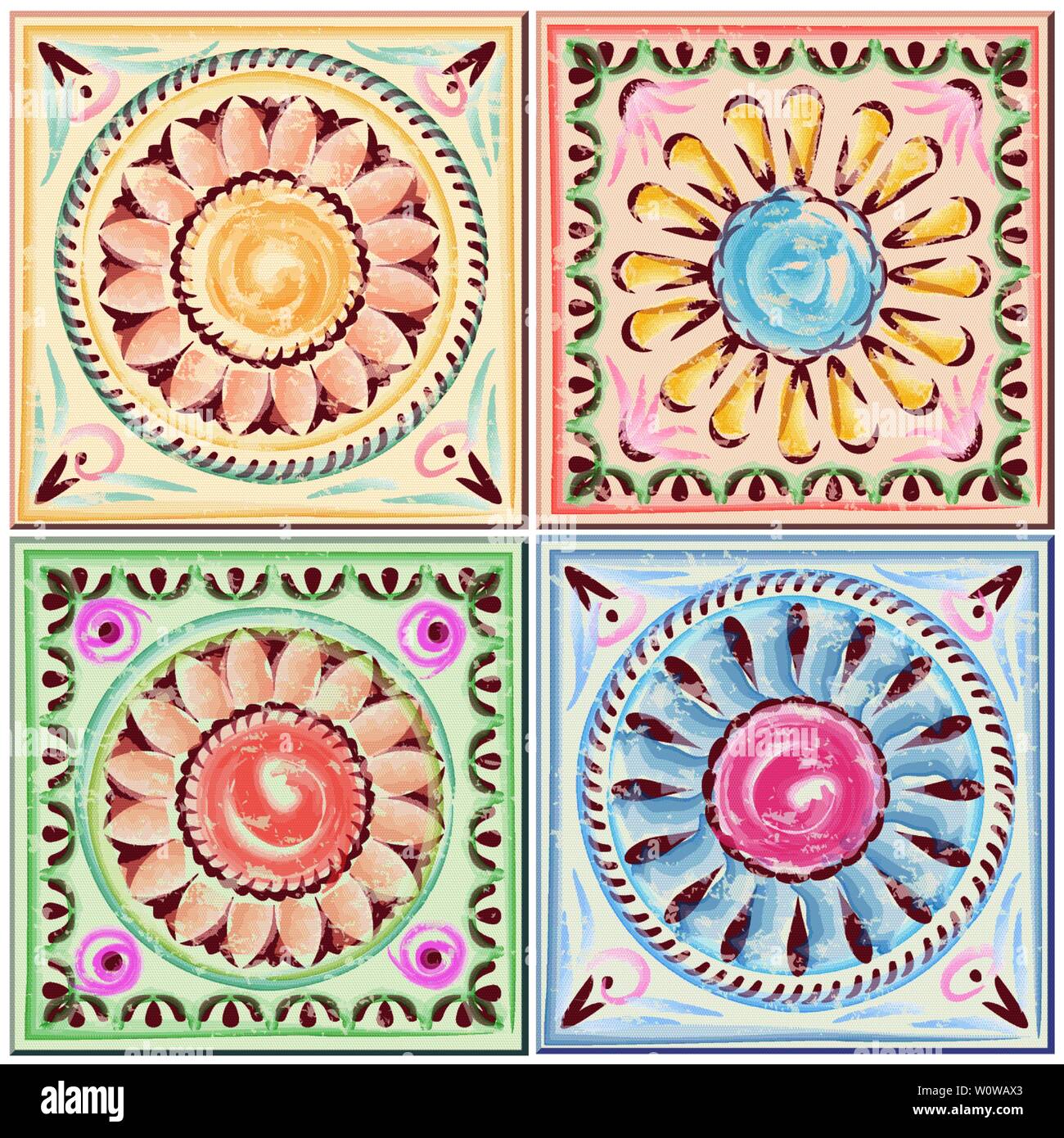 Antique tile with floral pattern. Vector graphics Stock Vector Image