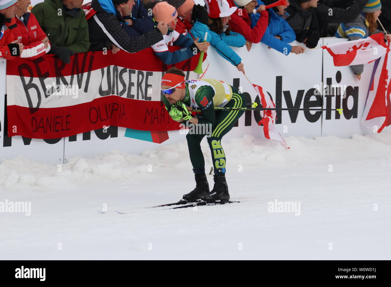 Fabian Riessle (SZ Breitnau /Deutschland) in der Abfahrt beim Team Nordische Kombination, FIS Nordische Ski-WM 2019 in Seefeld Stock Photo