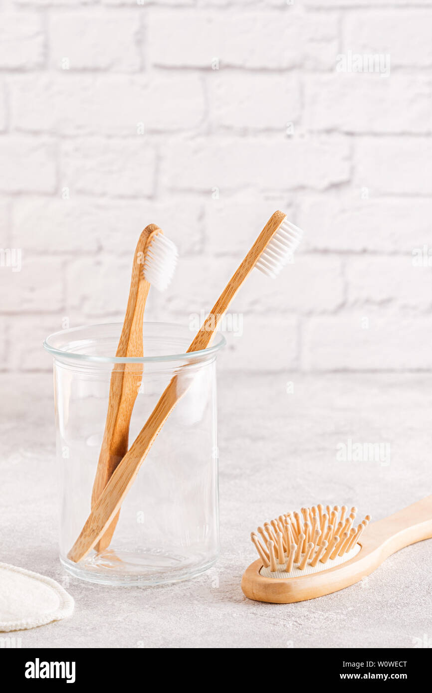 Set of ecofriendly bathroom accessories. Zero waste concept Stock