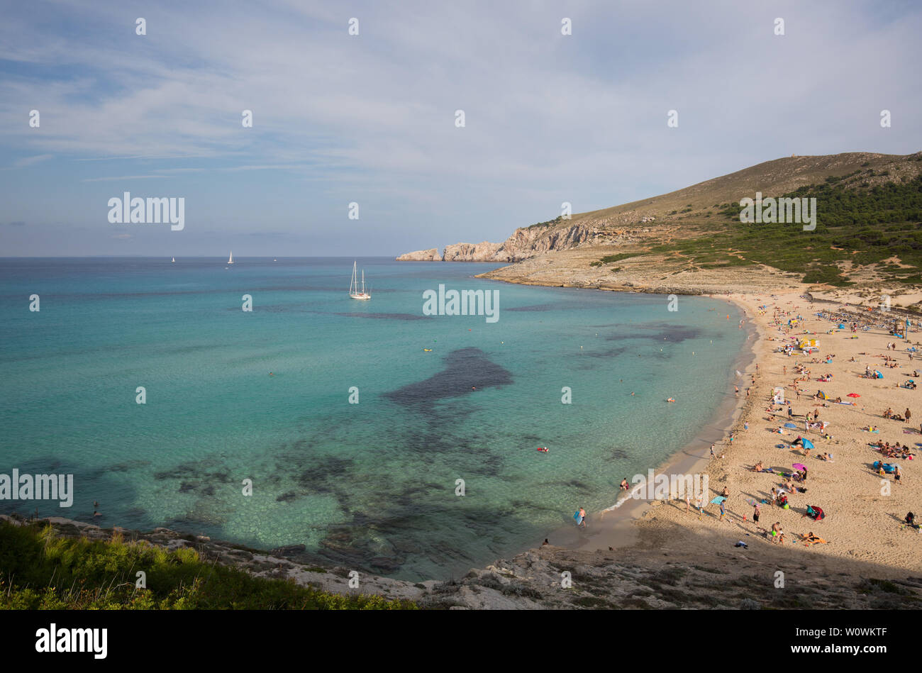 Tourists at Cala Mesquida beach, Capdepera, Mallorca, Spain Stock Photo