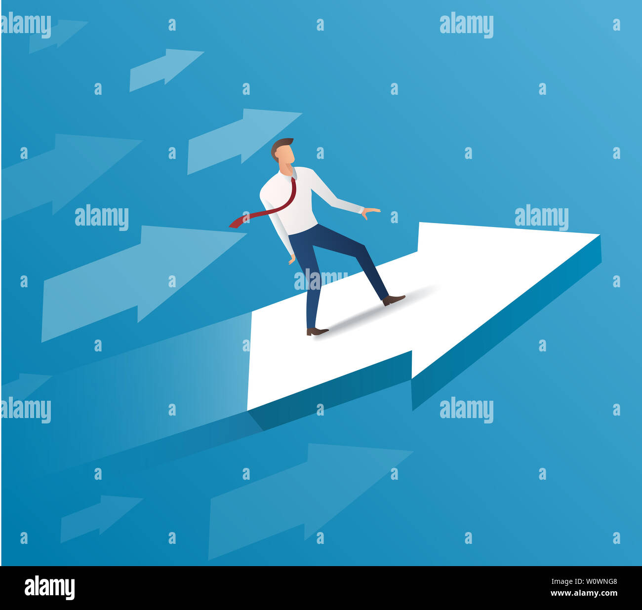 businessman on arrow icon and yellow background, business concept ...