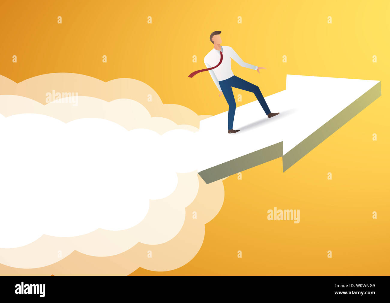 businessman on arrow icon and yellow background, business concept ...