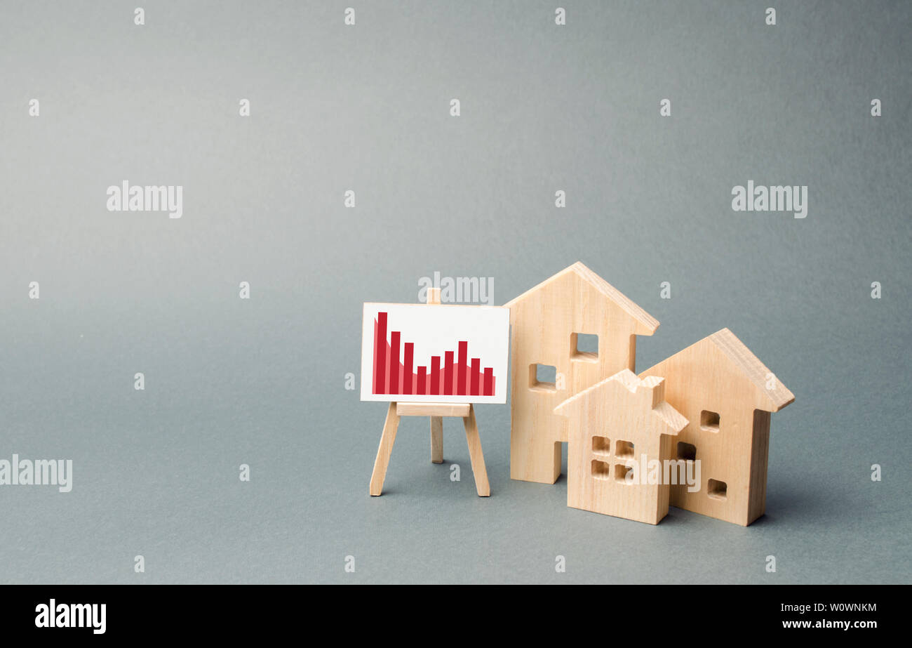 Wooden houses with a stand of graphics and information. concept of real