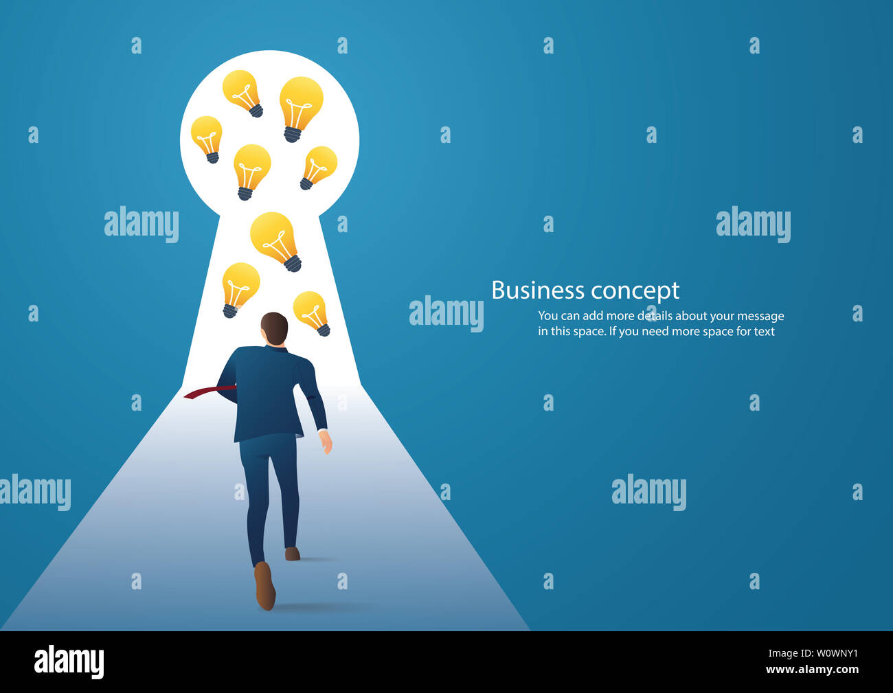 Business concept illustration of a businessman walking into keyhole ...