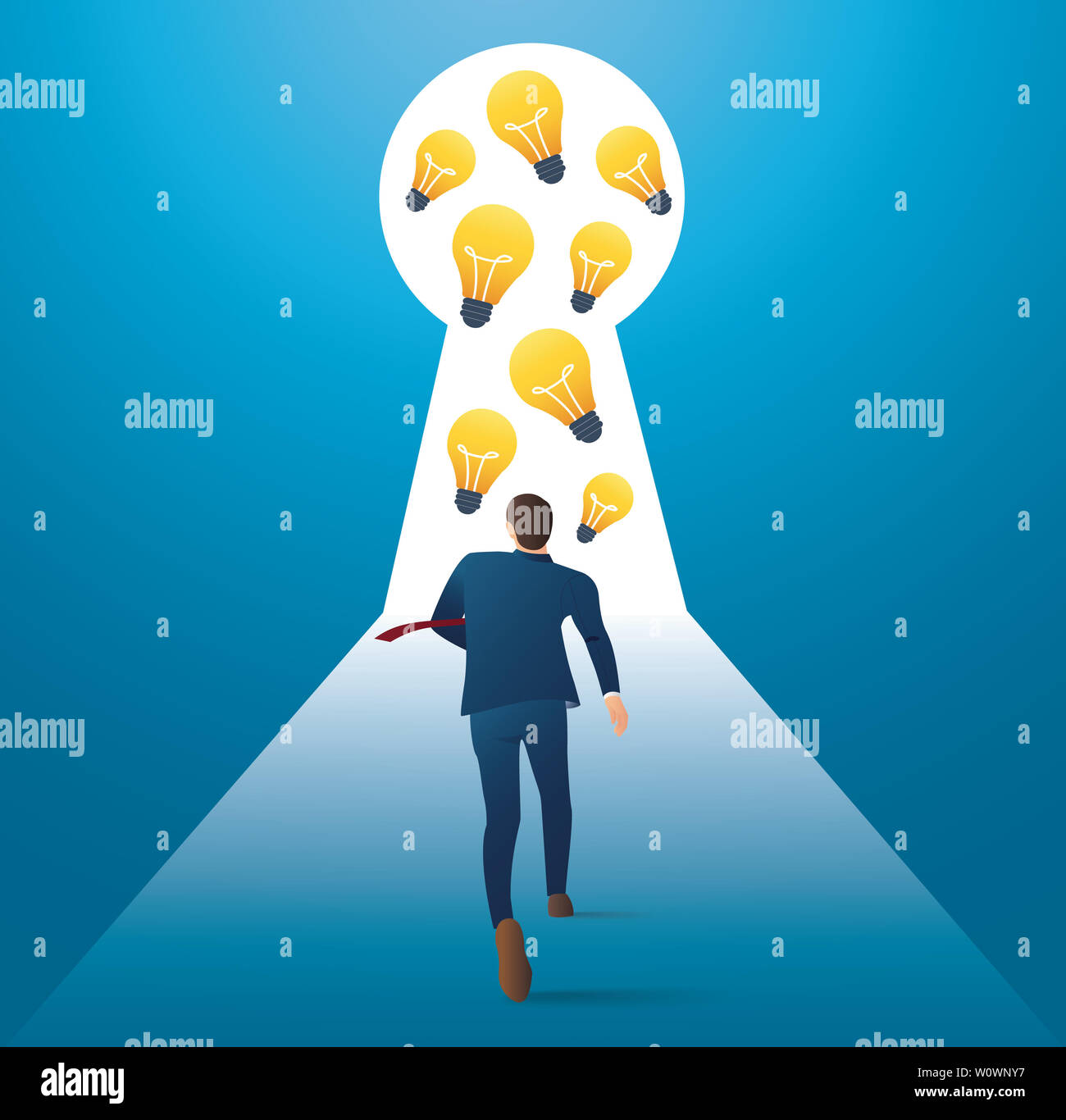 Business concept illustration of a businessman walking into keyhole ...