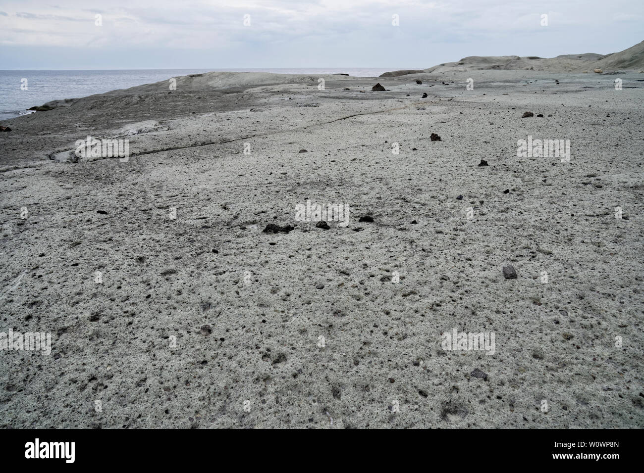 Surreal vulcanic moon landscape (vulcanic ground) Cane Malu at Bosa in Italy (Sardegna) Stock Photo