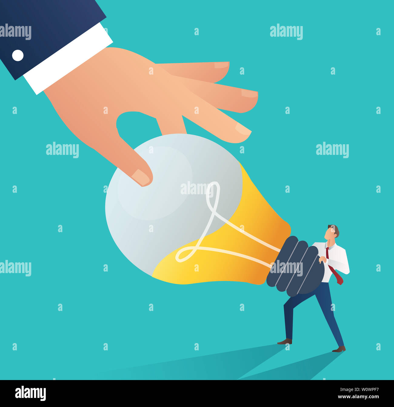 Business hand stealing idea light bulb. plagiarism concept business Stock Photo