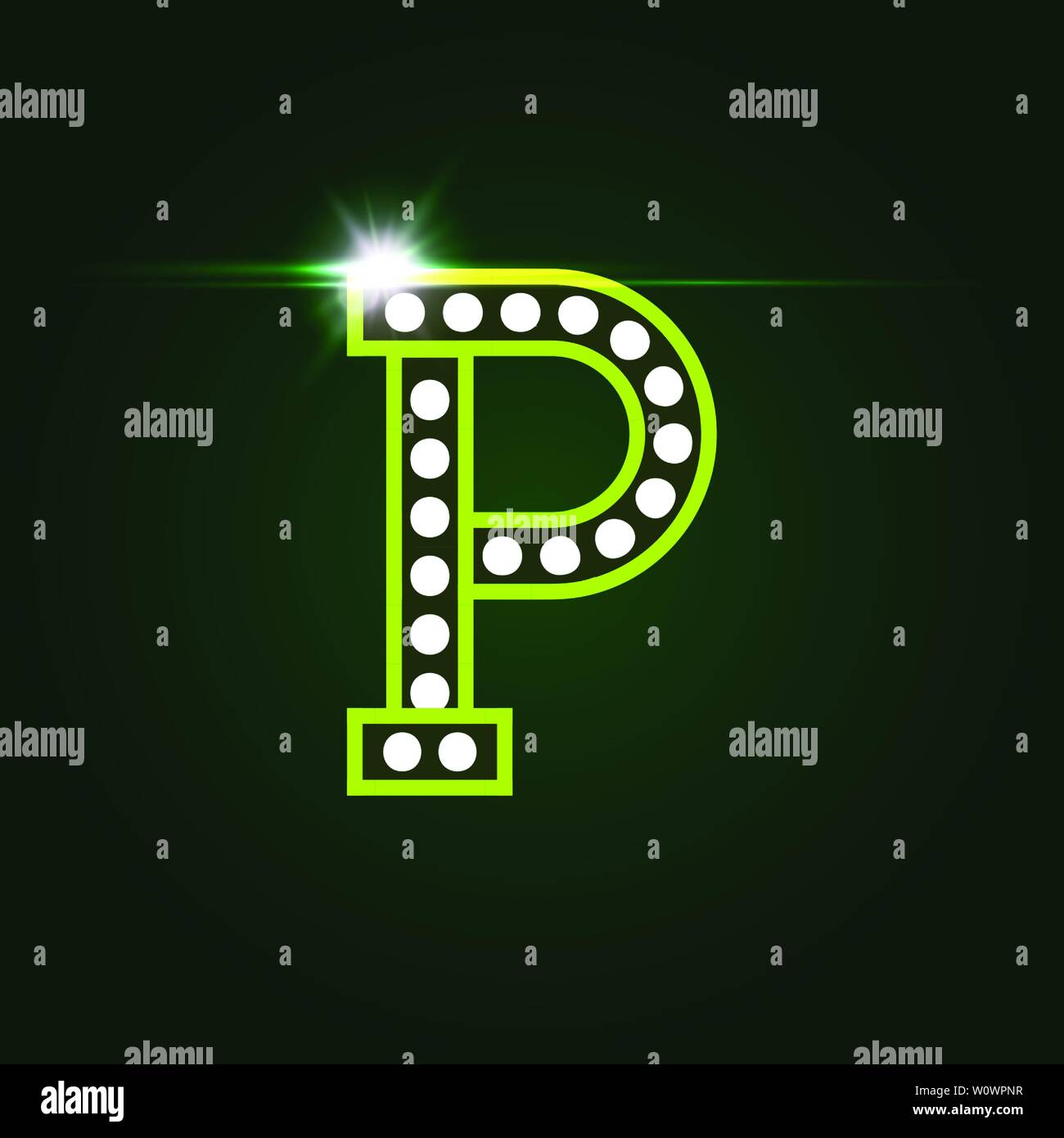 Casino and resort Letter P. Luxury letter with gems. Glowing effect, highlight on letter border. Entertainment decoration element. Vector logo and Stock Vector